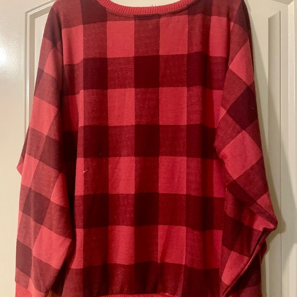 Emily Daniel’s Vibrant Red Plaid Women's Crew Neck Sweater - Picture 5 of 5